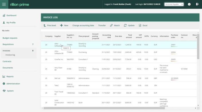 invoice log in rillion prime