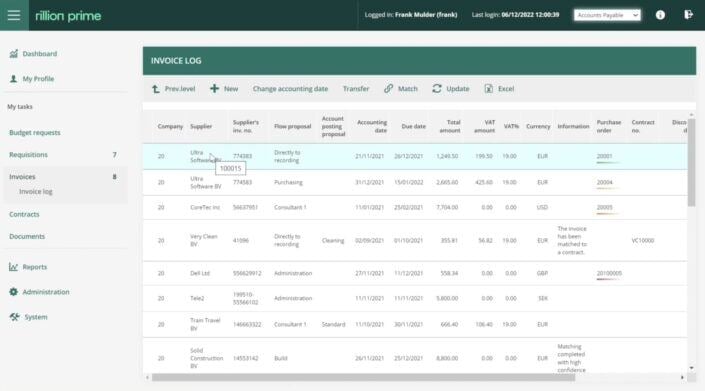 invoice log in rillion prime