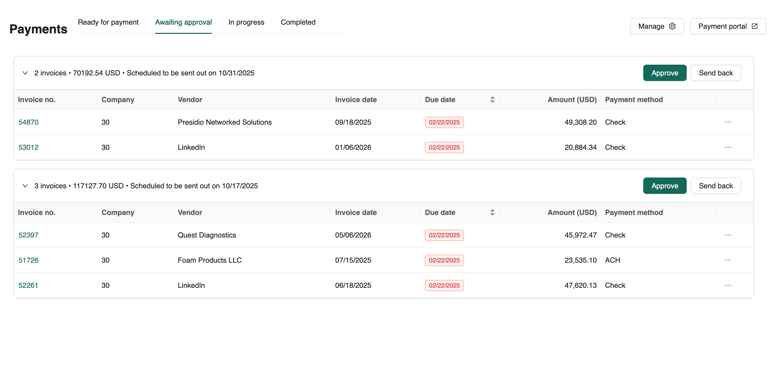 rillion payment automation - payments awaiting approval
